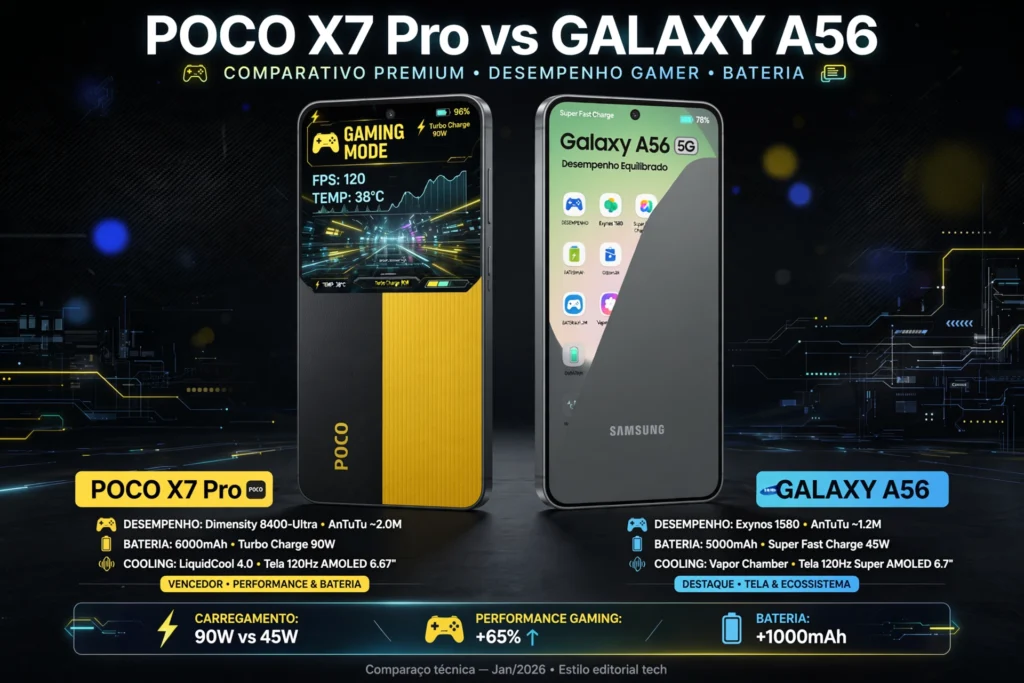 POCO X7 Pro vs Galaxy A56: Qual entrega mais desempenho em 2026?