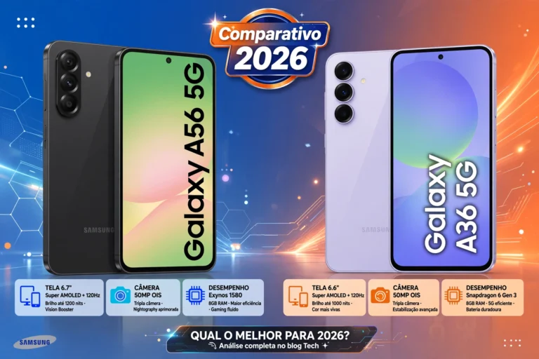 Galaxy A56 vs Galaxy A36 em 2026 qual vale mais a pena comprar